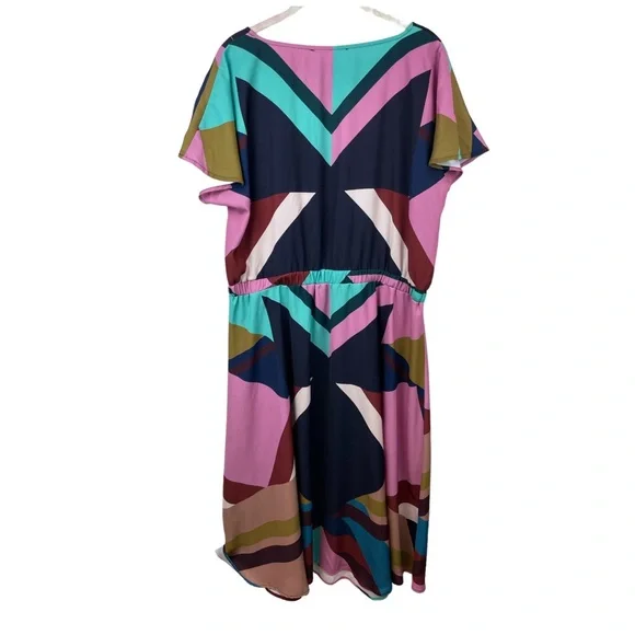 Eloquii Multi Color Geometric MIDI Dress Size 14 - Picture 6 of 11